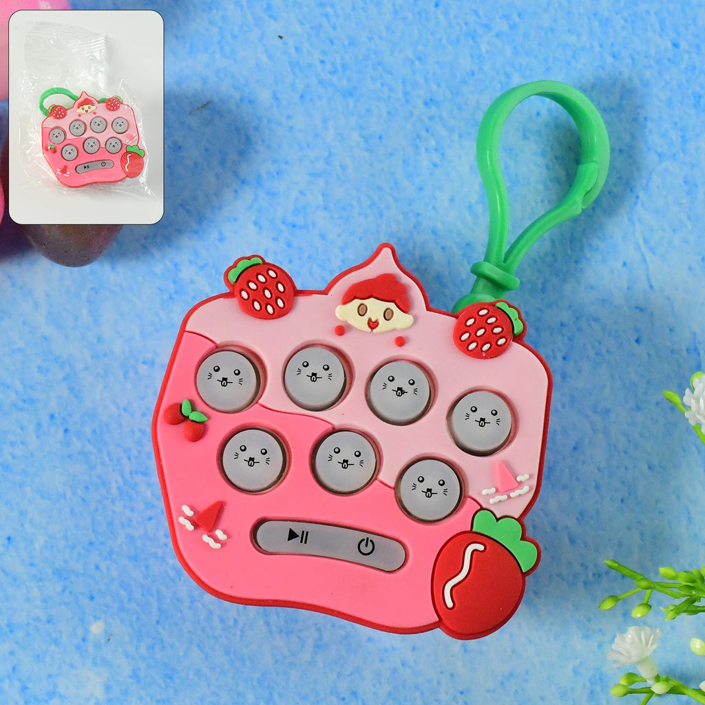 Strawberry cartoon push button keychain toy with 9 tactile pop bubbles