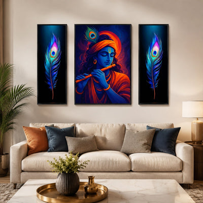 Vivid Krishna 3 panel MDF wall art in vibrant colors