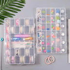 Transparent plastic organizer box with 36 compartments, ideal for beads.