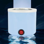 Person demonstrating use of the compact wax melting device for smooth skin.