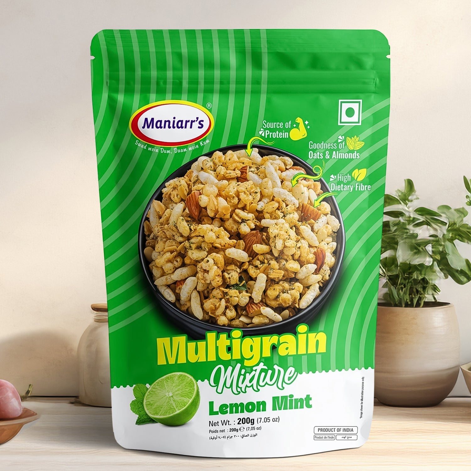Close-up of the delicious roasted multigrain mixture texture and lemon mint seasoning.