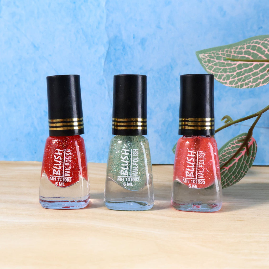 Mini nail polish bottle with glitter polish and sparkling finish