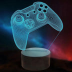 3D Illusion LED night lamp with gaming controller design illuminating in a dark room