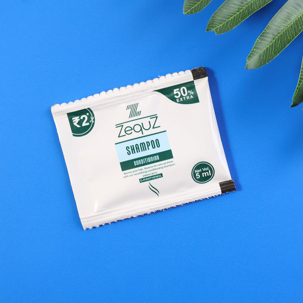 Nourishing hair shampoo sachet designed for gentle cleansing and conditioning