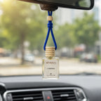 Elegant white background of hanging car perfume