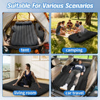 Inflated portable car bed mattress offering head support during long trips