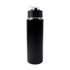 Portable stainless steel sports water bottle in sleek matte black