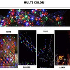 Close-up of bright multi-color LED string lights ready for use.