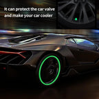 Radiant luminous tyre valve caps protecting valve stems
