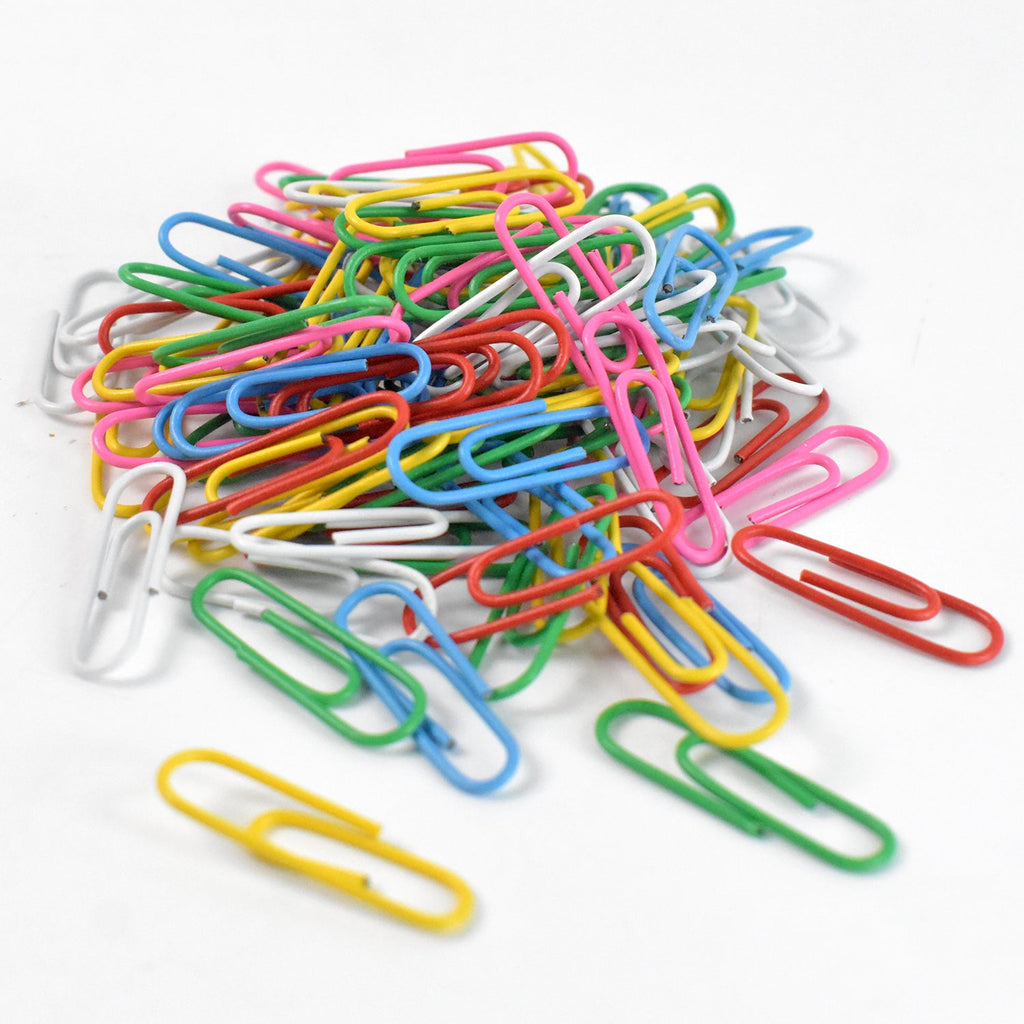 Stack of papers organized neatly with metal U-shape paper clips 28mm