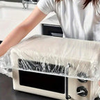 Dining chair plastic covers providing protection for individual chairs.