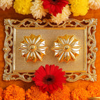 Rectangular pooja thali used for aarti and tilak ceremonies with decorative containers