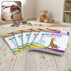 Close-up of child colouring an animal illustration in colouring book