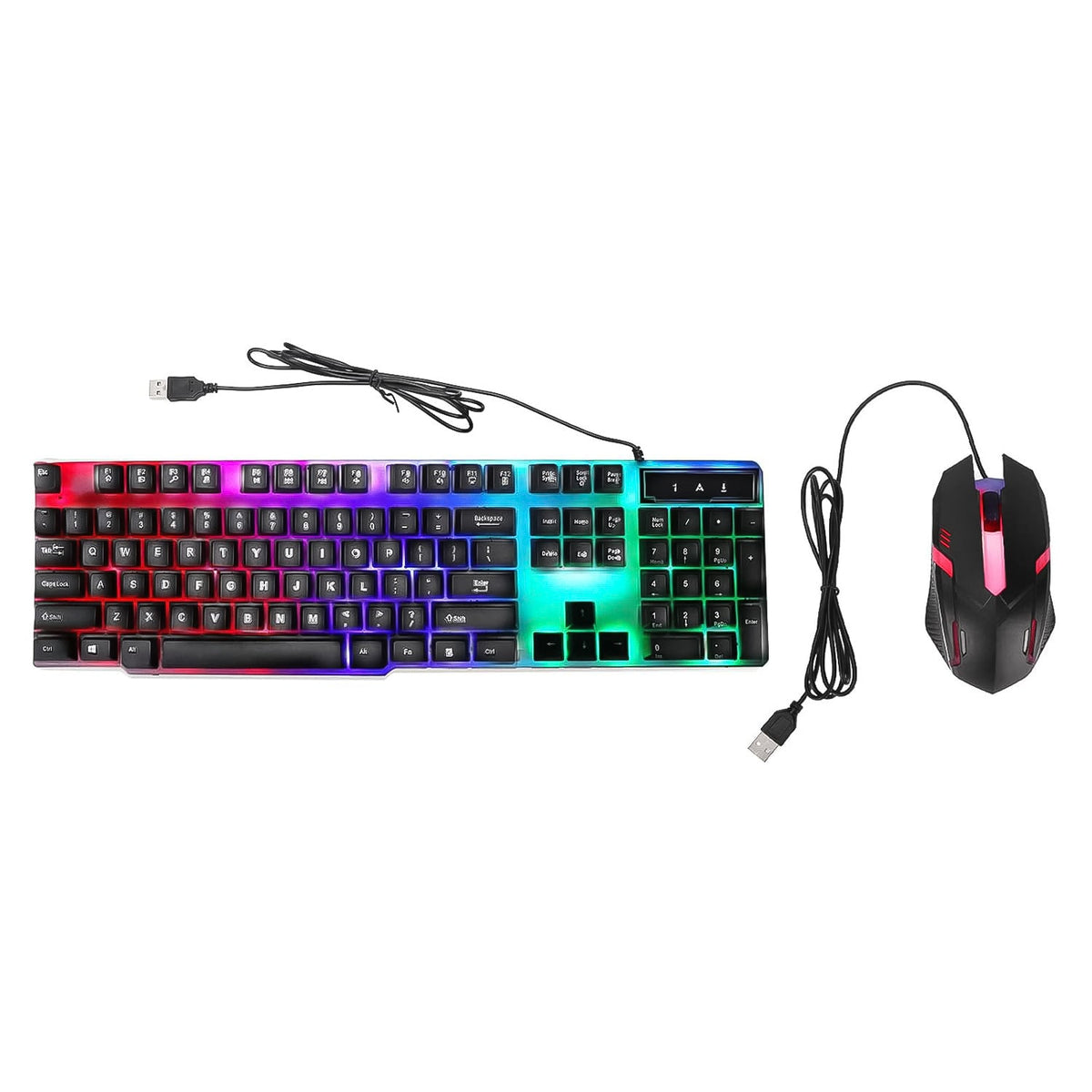 Side view of the wired keyboard and mouse set, emphasizing its sleek and modern look.