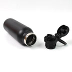 Close-up of stainless steel insulated water bottle for kids with leakproof lid