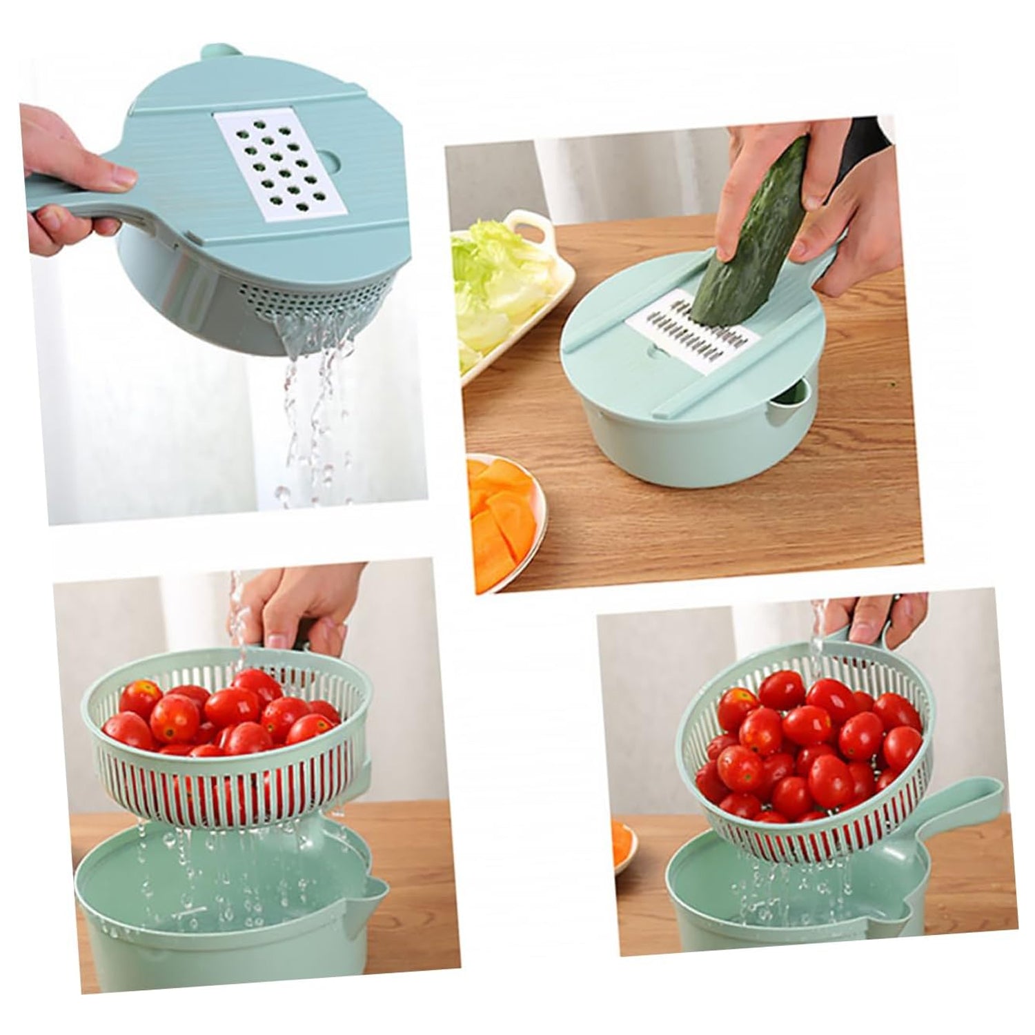 Manual vegetable slicer with interchangeable blades for julienne and slices