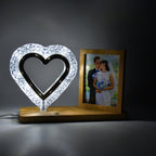 Heart shape crystal LED photo frame lamp glowing warmly