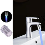 LED faucet light streaming a colorful water flow from kitchen tap