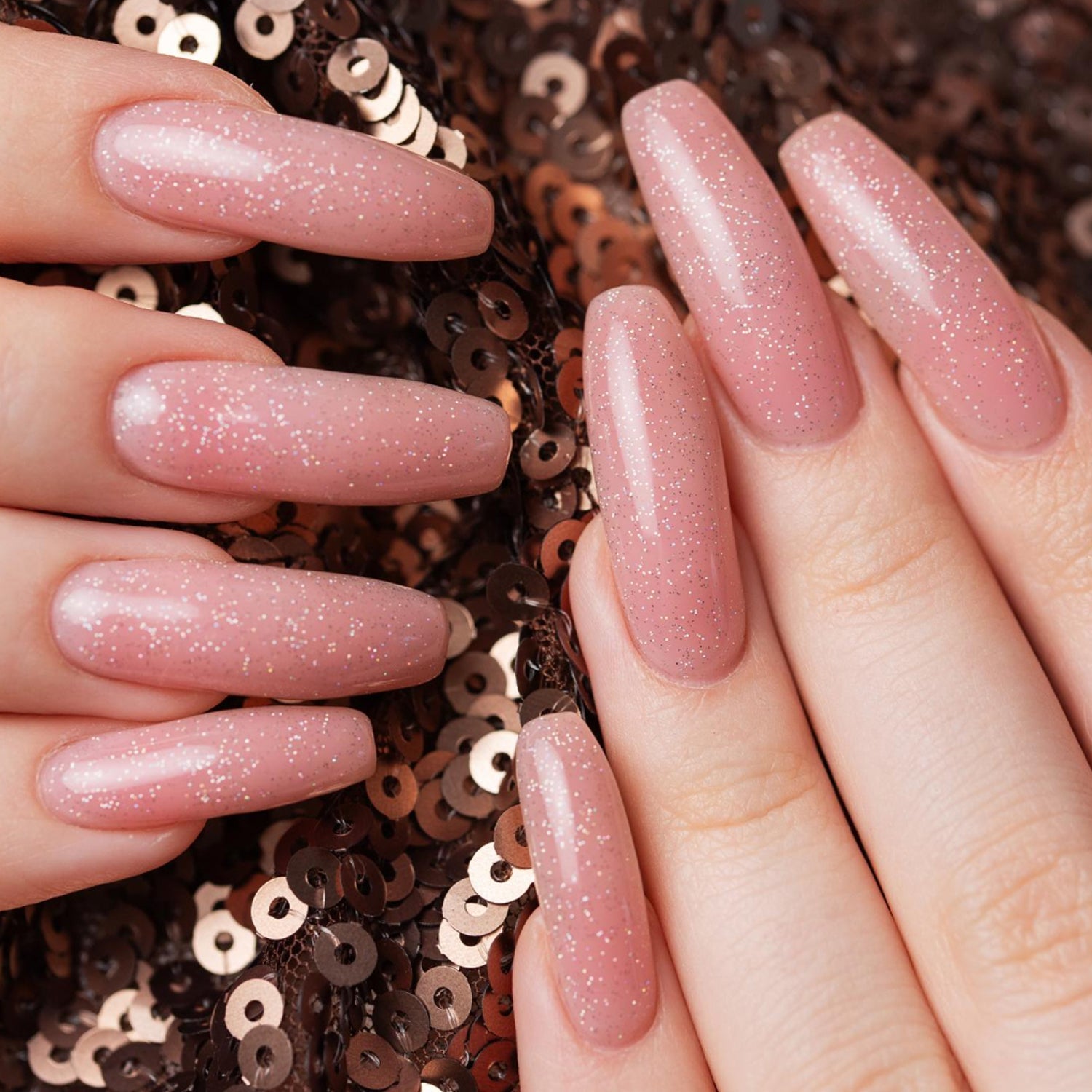 Glitter nail polish in a small 6 ML bottle for travel use