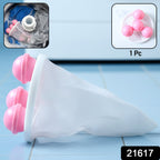 Close-up of lint catcher bag for washing machine trapping hair and lint