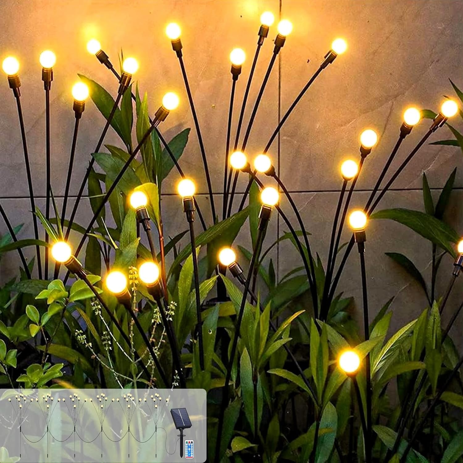 Flexible wired solar garden ball lights arranged for decoration