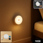 Soft LED night light illuminating bedroom and hallway areas