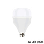Bright 5W LED bulb emitting cool white light, showcasing its energy efficiency.