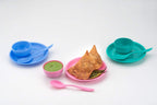 The durable snack set presented with a focus on its microwave-safe and freezer-safe features.
