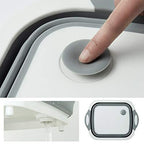 Versatile 3-in-1 kitchen tool showing the foldable chopping board and integrated dish rack.