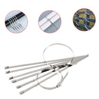 Close-up of a bundle of 100 BoltForce Stainless Steel Cable Ties, showcasing their metallic finish.