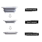 Close-up of the integrated plug and strainer in the multi-function washing bowl.