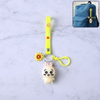 Colorful cartoon bunny silicone keychain with decorative strap and clip