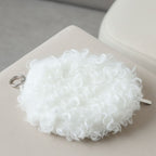Close detail of soft fuzzy purse material and zipper