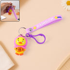 Cartoon duck keychain with colorful rainbow strap and clip hook