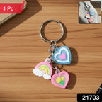 Mini heart and rainbow charm keychain for keys and bags