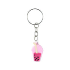 Sturdy metal ring and chain on cute bubble tea cartoon keychain