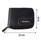 Size comparison showing compactness of zip-around card holder wallet