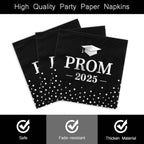 Stylish black and white Prom 2025 disposable napkins on table