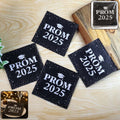 Prom 2025 party napkins pack with black background and graduation cap design