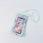 Waterproof mobile pouch displayed on a neutral background showing full design