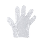 Single stretched-out clear disposable glove for hygiene and protection