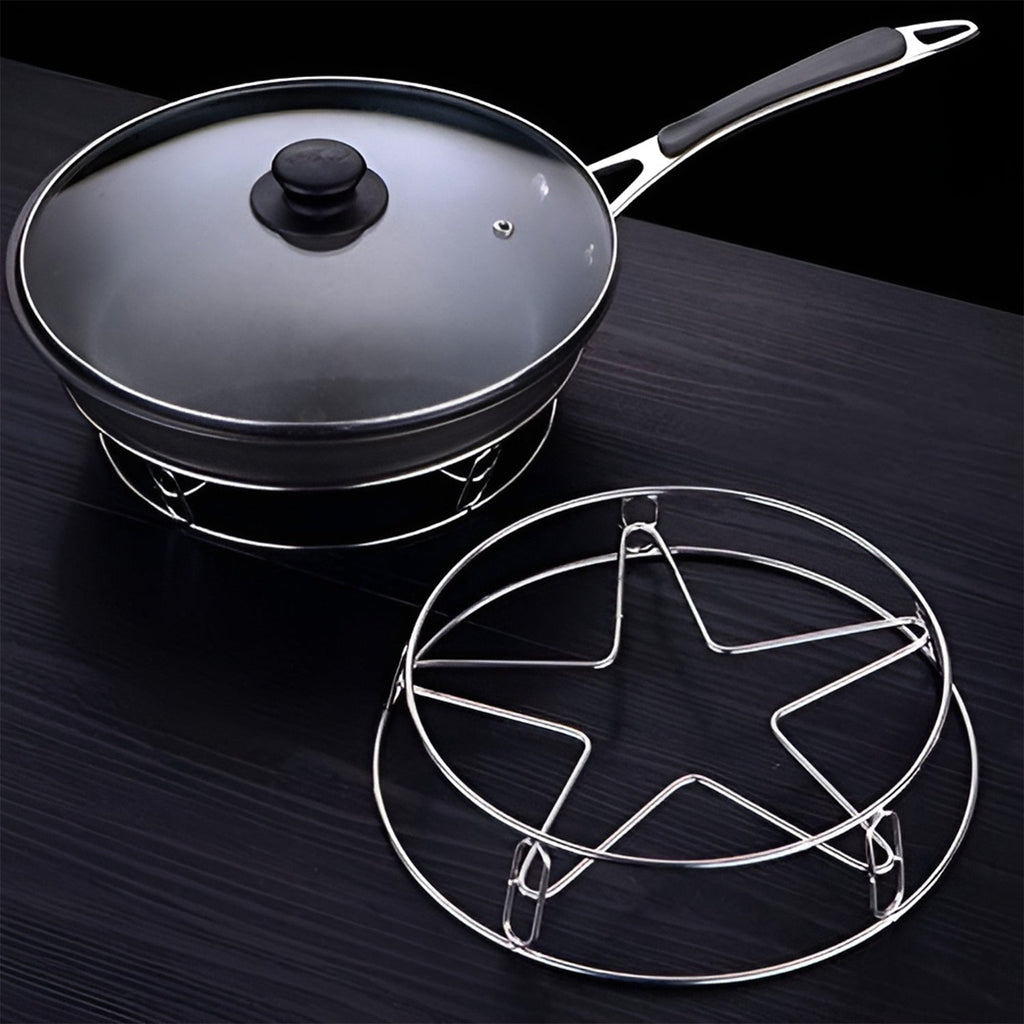Compact stainless steel stove stand for balanced cookware support