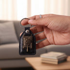Stylish leather finish military tank keychain for car and bike keys