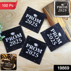 Close-up of disposable Prom 2025 party napkin with graduation theme