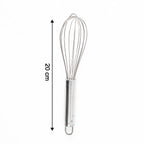 Close-up of small stainless steel balloon whisk showing balloon wires