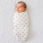 Close-up of cotton baby swaddle wrap fabric and print
