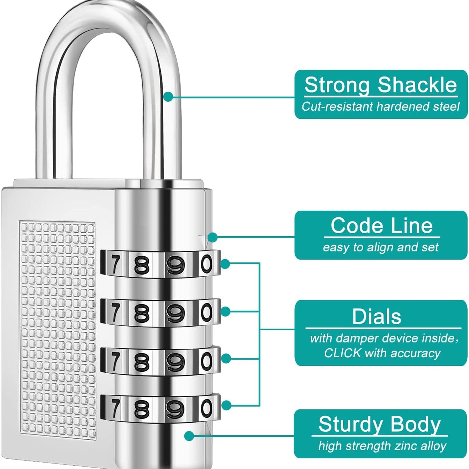 Durable resettable combination padlock for gym lockers and personal storage