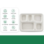 Sectioned lunch tray made from compostable bagasse suitable for thali meals