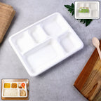 Eco-friendly compostable 5-compartment lunch plate with separate sections for balanced meals