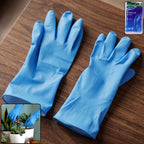 Large blue waterproof rubber cleaning gloves for household use